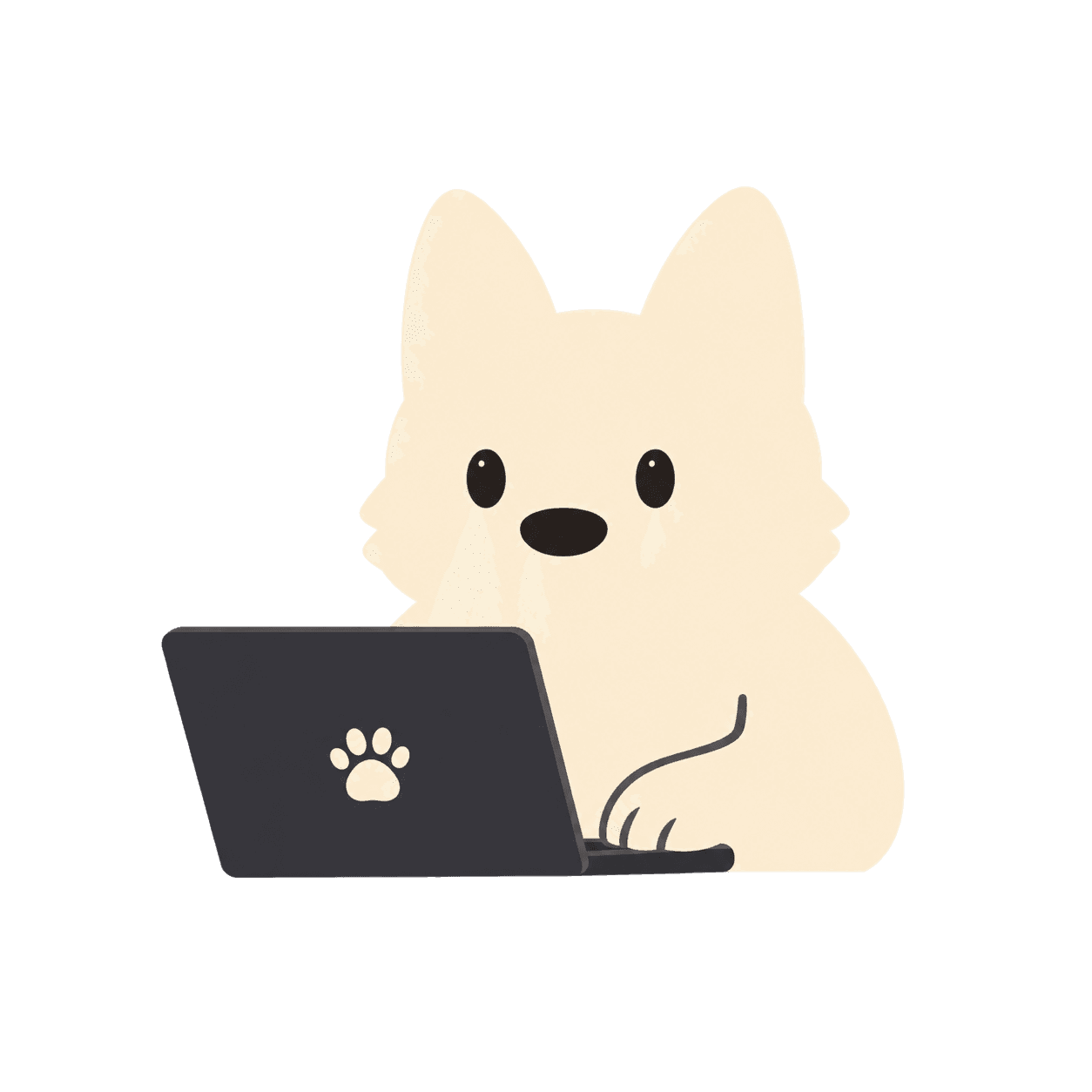 Piper, Relay’s fox, at a laptop