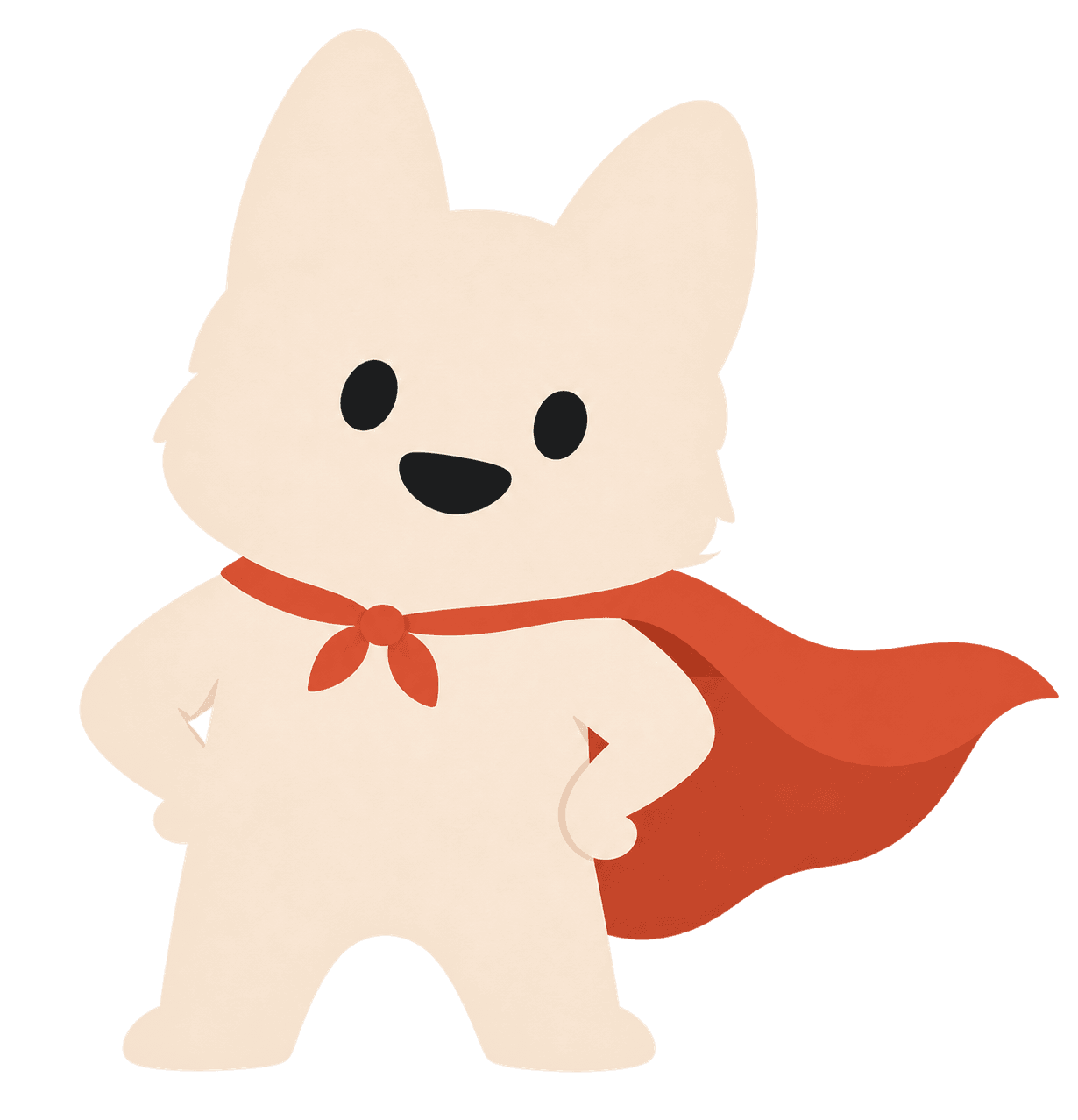 Piper, the Relay fox, ready to help in a terracotta cape