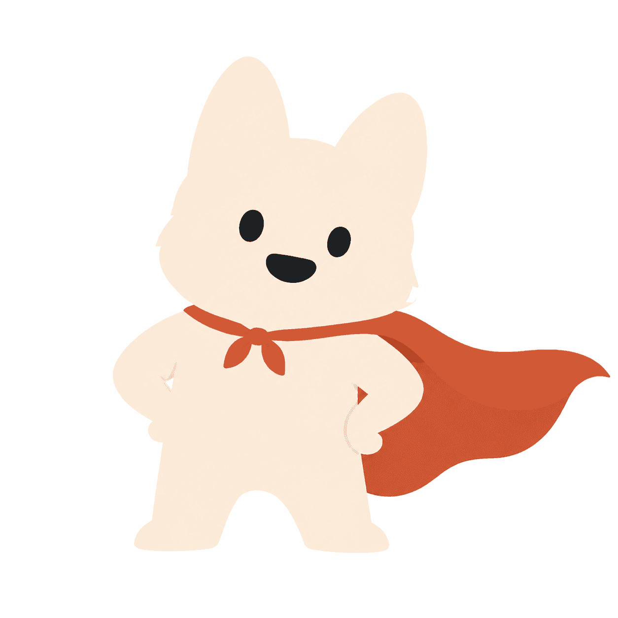 Piper, your friendly Relay fox, wearing a terracotta superhero cape